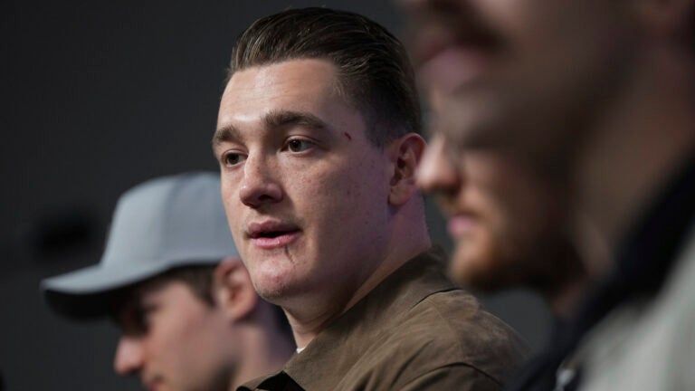 Vancouver Canucks defenseman Nikita Zadorov, of Russia, speaks during the NHL hockey team's end of season news conference, in Vancouver, B.C., Thursday, May 23, 2024.