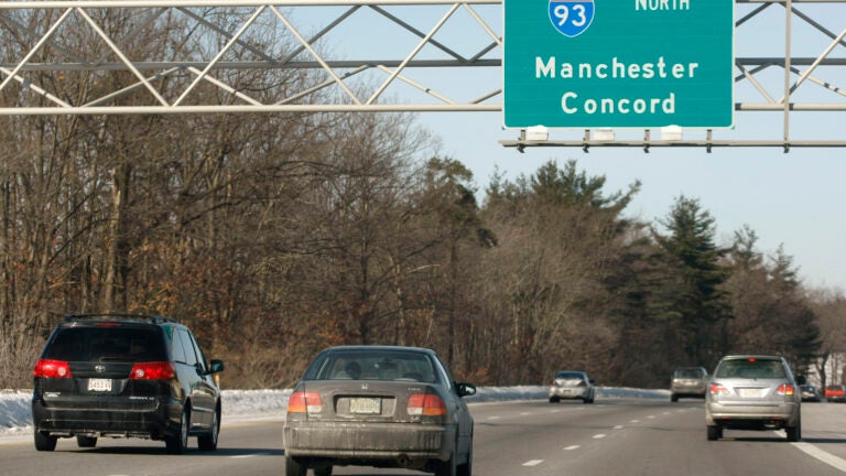 Cars on I-93 North in Salem, New Hampshire