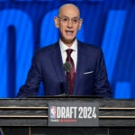 NBA commissioner Adam Silver opens the NBA basketball draft in New York.