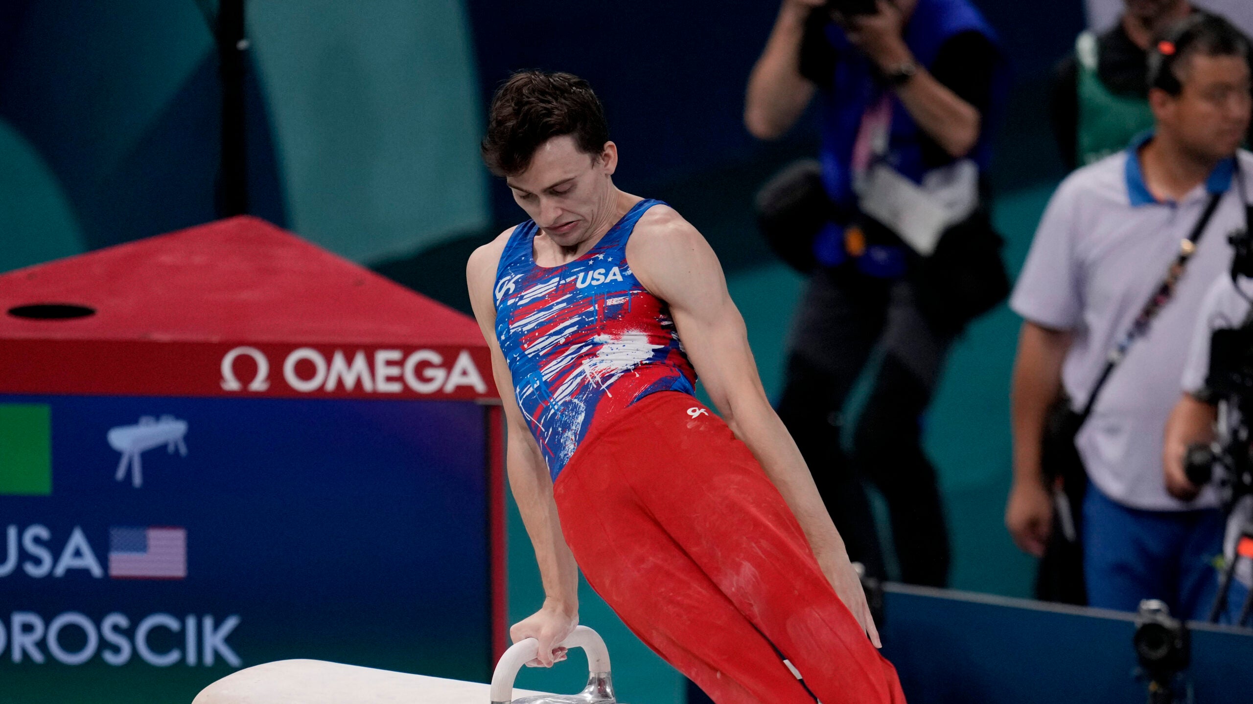 Stephen Nedoroscik, of United States, competes on the pommel horse.