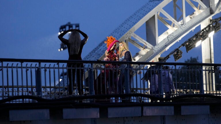 Drag queen Piche prepares to perform, at the Debilly Bridge in Paris, during the opening ceremony of the 2024 Summer Olympics.