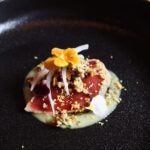 Blue Fin Tuna Yuzu Miso sauce Shatako Shallots and Shataki Crumble