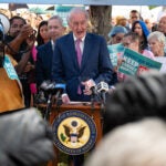 US Senator Ed Markey, D-MA, speaks at a press conference on Steward Health Care’s closings announcement at Carney Hospital in Dorchester on Monday morning.