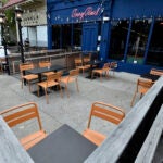 The patio seating area of Ivory Pearl, a restaurant in Brookline.