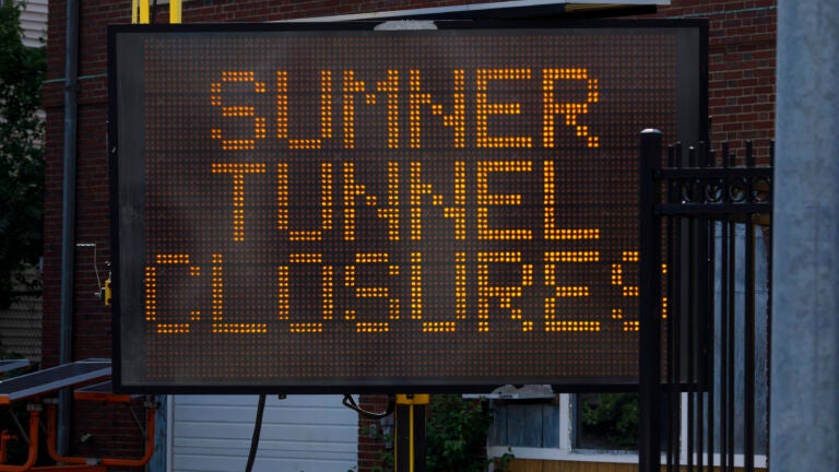 A sign warning of Sumner Tunnel Closures in 2022.