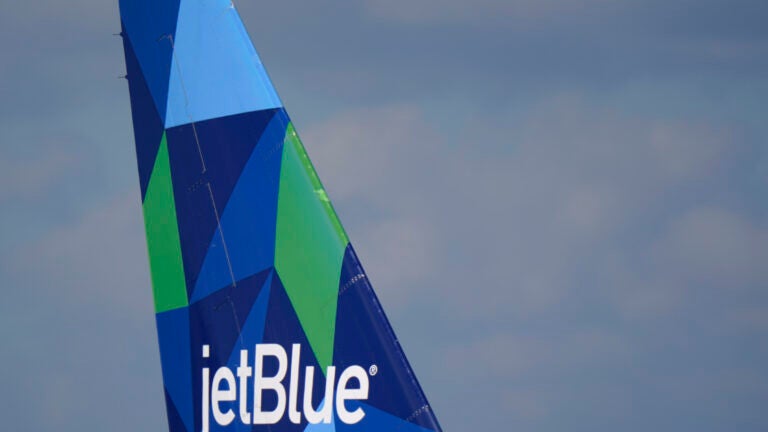 The tail of a JetBlue Airways Airbus